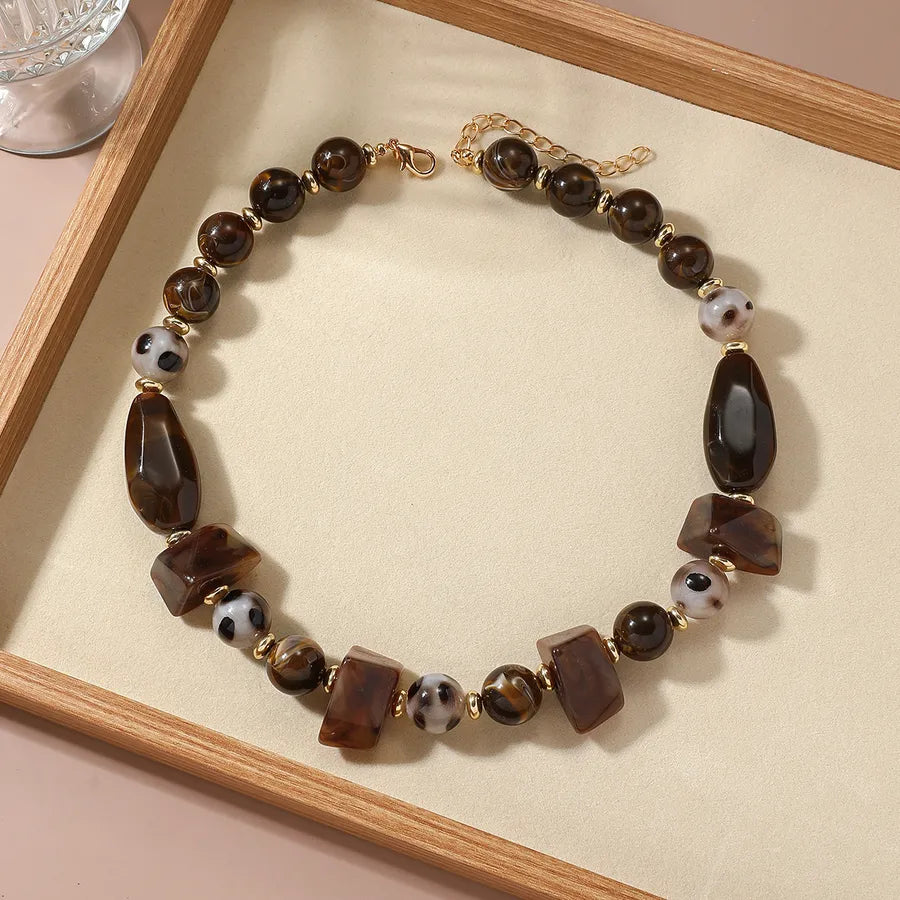 Women's Necklace Coffee Color Acrylic Geometric Design