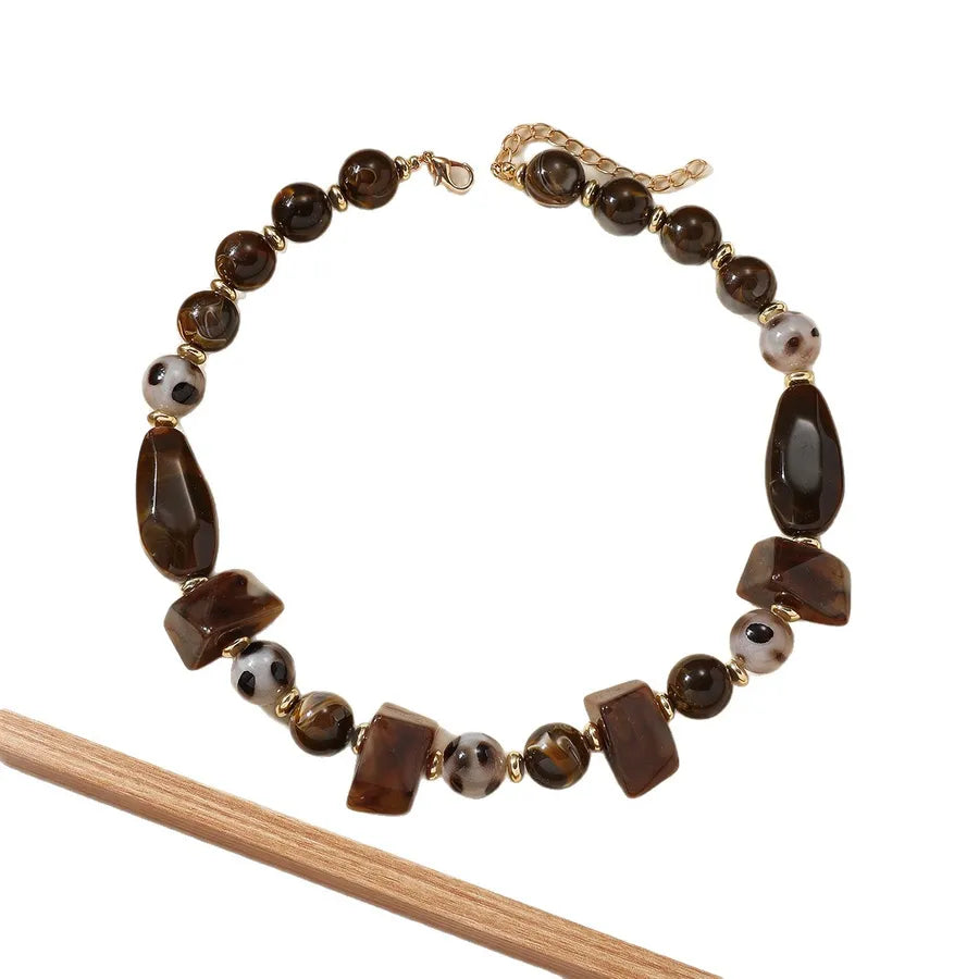 Women's Necklace Coffee Color Acrylic Geometric Design