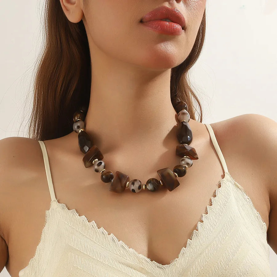 Women's Necklace Coffee Color Acrylic Geometric Design