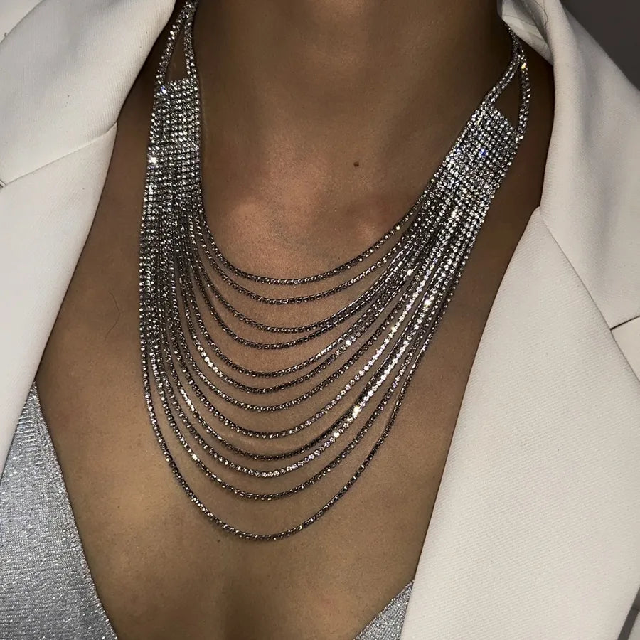 Women's Multi-Layer Necklace Silver Alloy Rhinestone