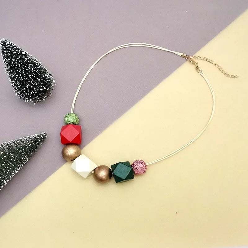 Women's Pendant Necklace Brown Wooden Retro Geometric