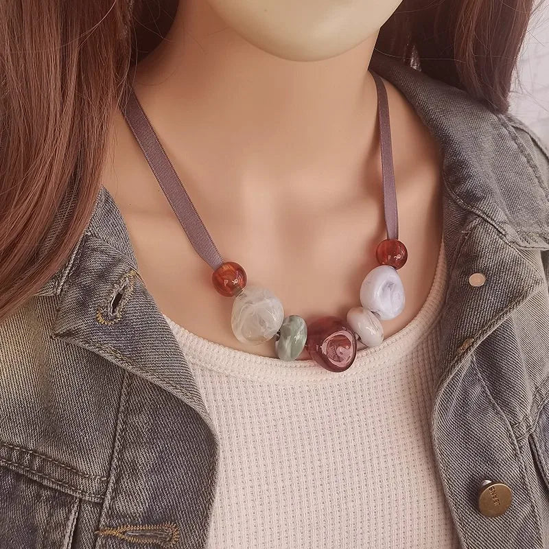 Women's Pendant Necklace Geometric Wooden Bead Acrylic