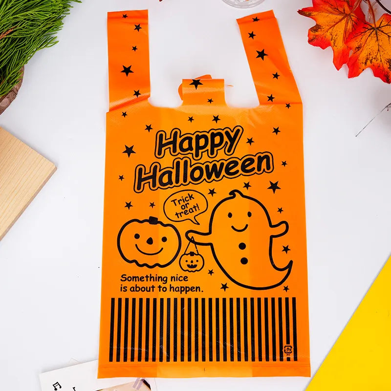 Halloween Treat Bags Pumpkin Shaped Plastic 50pcs for Candy and Snacks