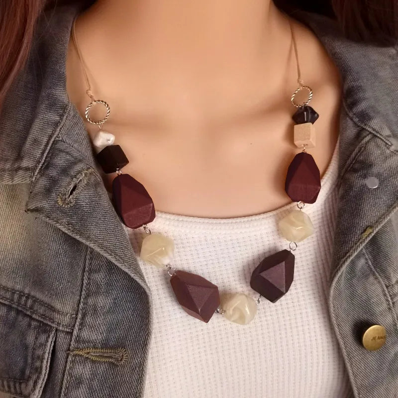 Women's Necklace Geometric Wood Vintage Style