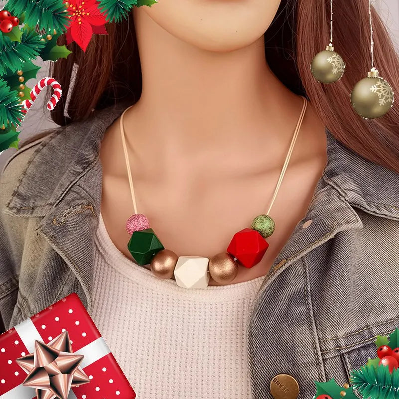 Women's Pendant Necklace Brown Wooden Retro Geometric