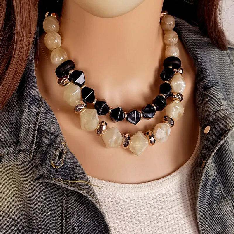 Women's Pendant Necklace Double Layer Acrylic Elegant Beaded