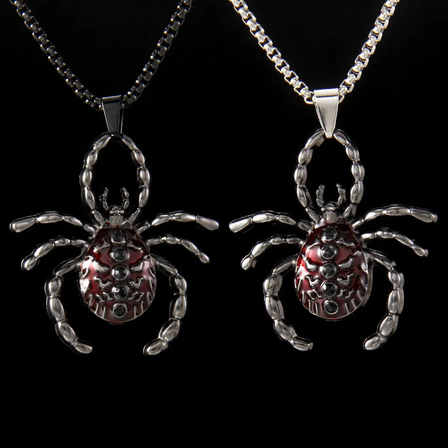 Men's Necklace Red Stainless Steel Gothic Spider Design