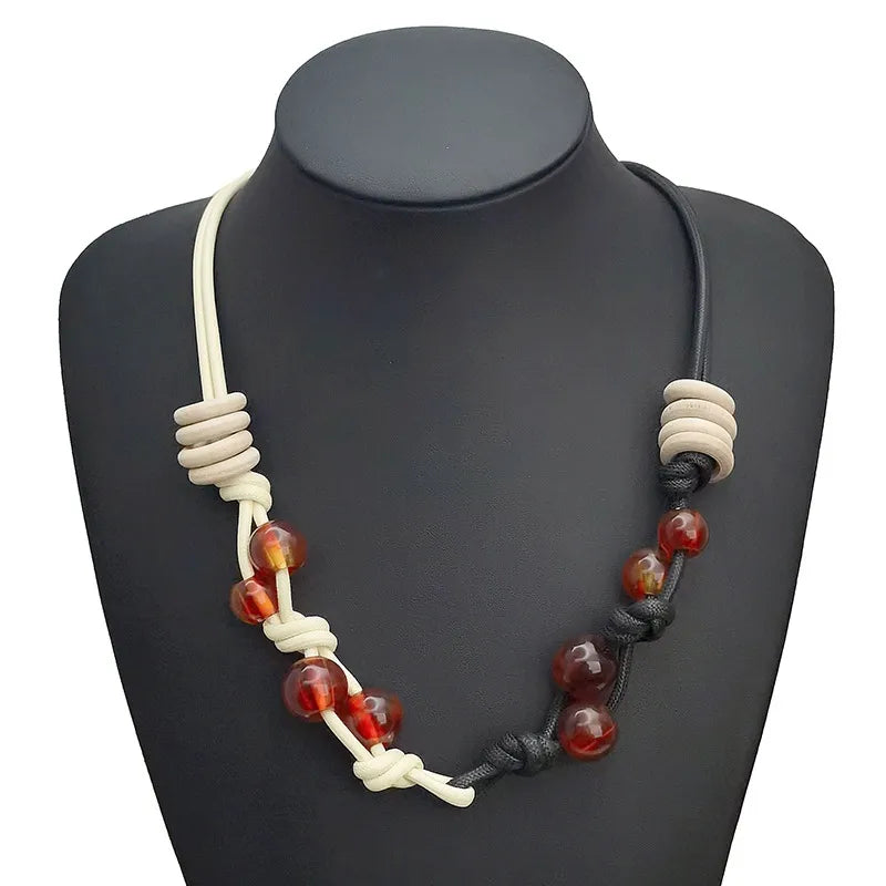 Women's Necklace Color-Block Geometric Wooden Acrylic Beads