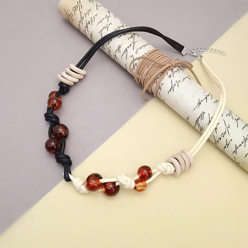 Women's Necklace Color-Block Geometric Wooden Acrylic Beads