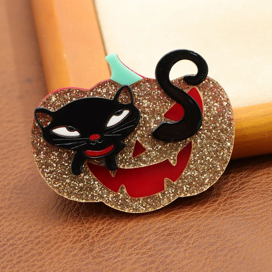 Women's Cat Brooch Pin Black Acrylic Animal Design