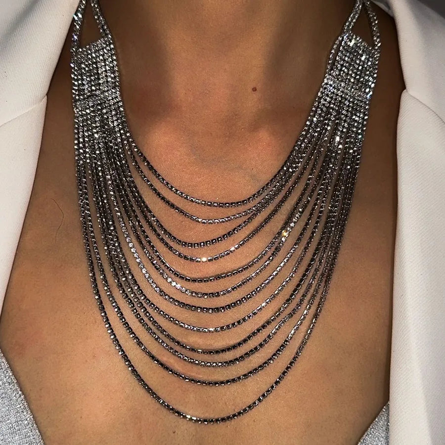 Women's Multi-Layer Necklace Silver Alloy Rhinestone
