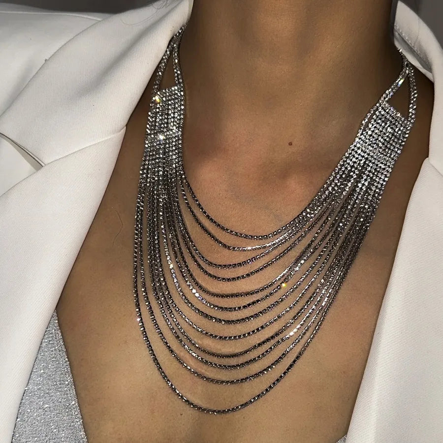 Women's Multi-Layer Necklace Silver Alloy Rhinestone