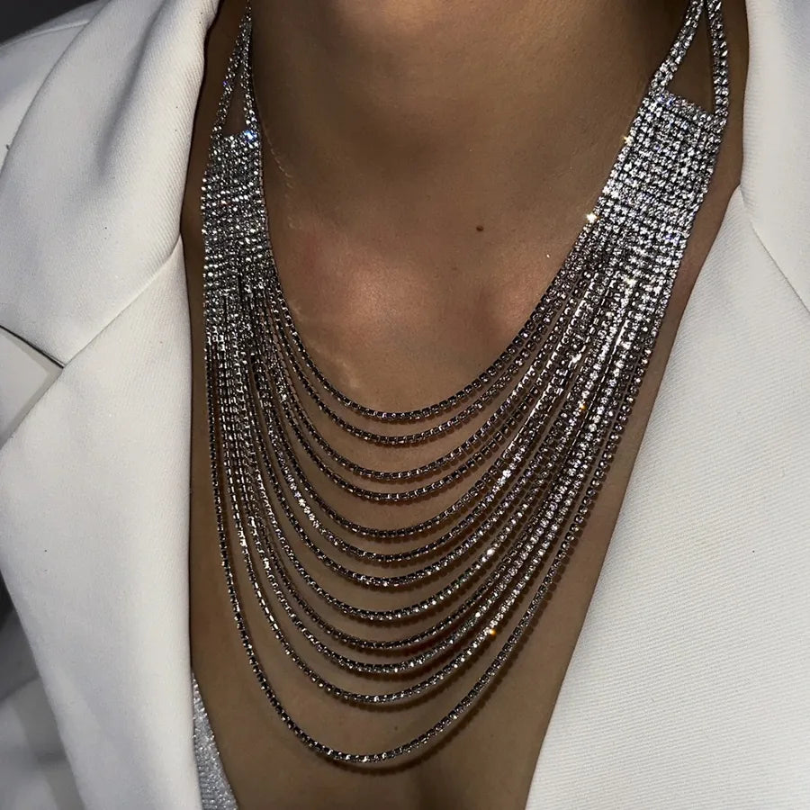 Women's Multi-Layer Necklace Silver Alloy Rhinestone
