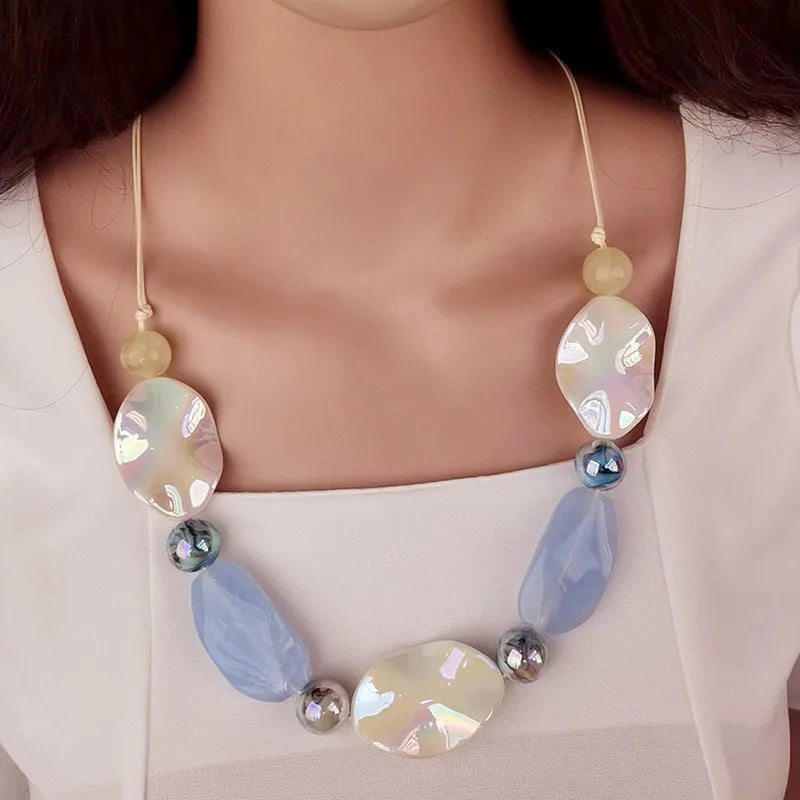 Women's Long Necklace Green Acrylic Geometric Pendant