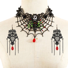 Load image into Gallery viewer, Women's Gothic Jewelry Set Black Lace Skull Spider Web Necklace Earrings
