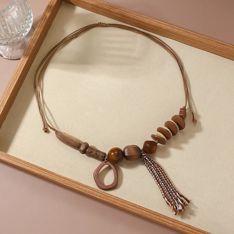Women's Necklace Geometric Oversized Wooden Beads Bohemian Style