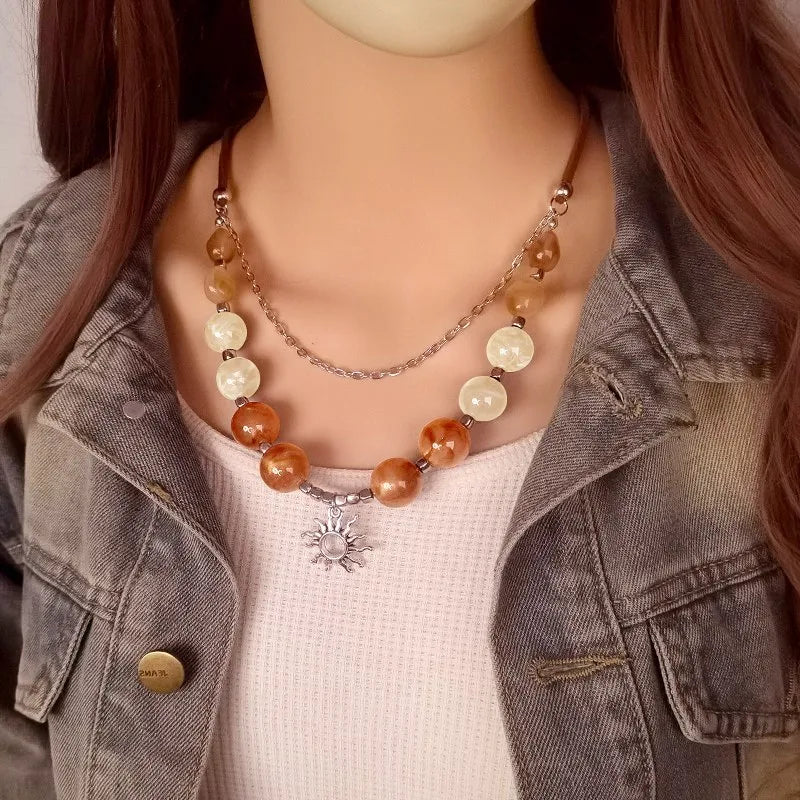 Women's Pendant Necklace Multi-Layer Acrylic Vintage Bohemian