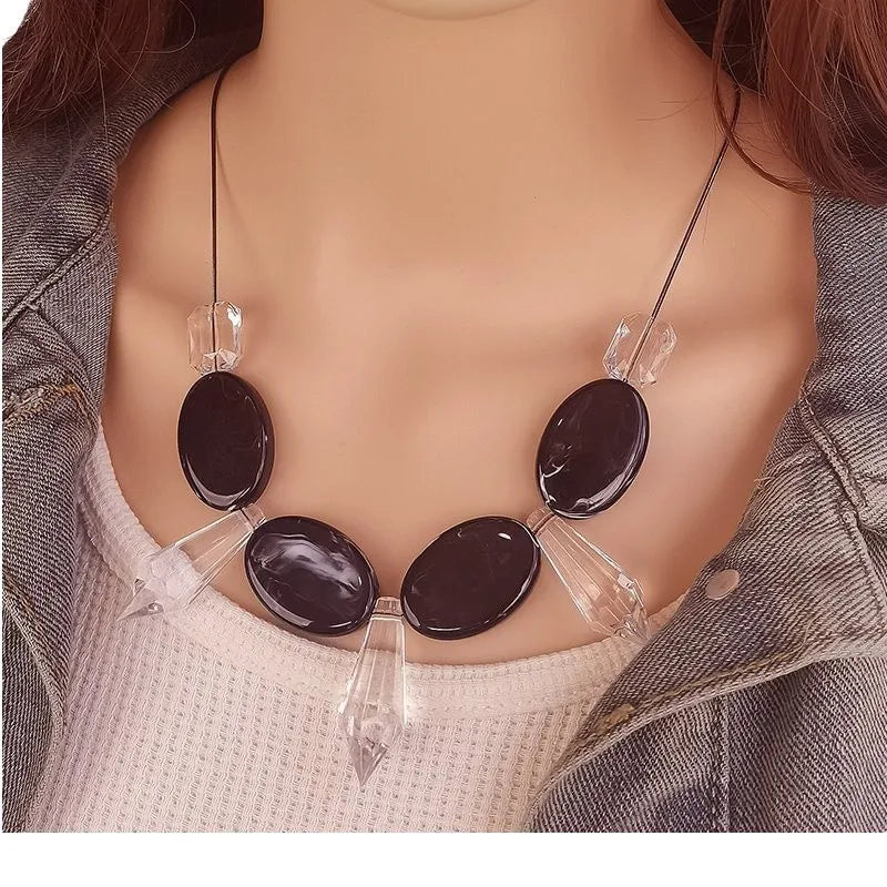 Women's Pendant Necklace Geometric Wooden Bead Acrylic