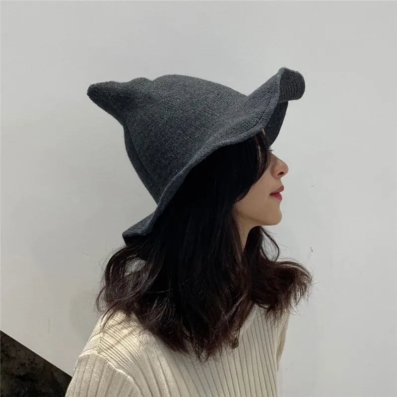 Women's Witch Hat Black Breathable Knitted Cotton Foldable for Halloween