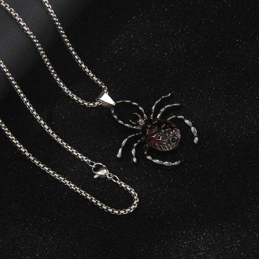 Men's Necklace Red Stainless Steel Gothic Spider Design