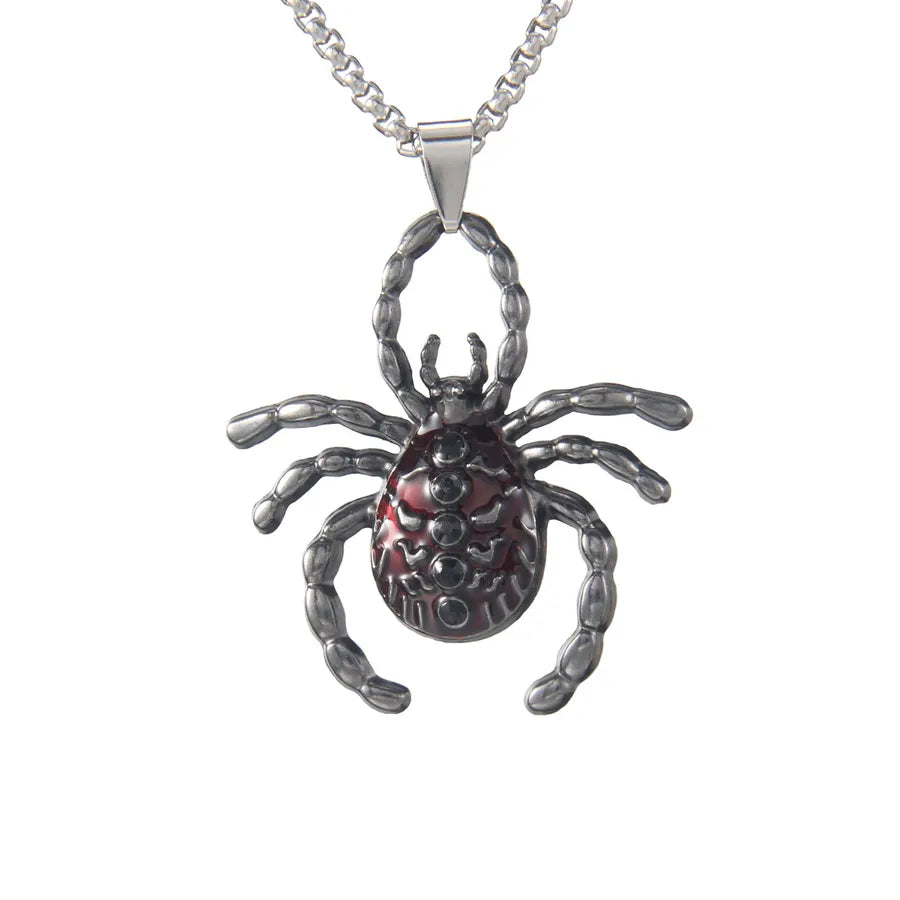 Men's Necklace Red Stainless Steel Gothic Spider Design