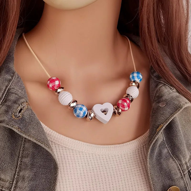 Women's Necklace Heart Shape Wood Bead Retro Jewelry