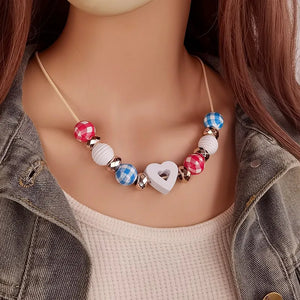 Women's Necklace Heart Shape Wood Bead Retro Jewelry