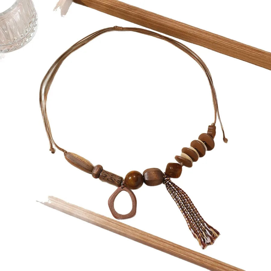 Women's Necklace Geometric Oversized Wooden Beads Bohemian Style