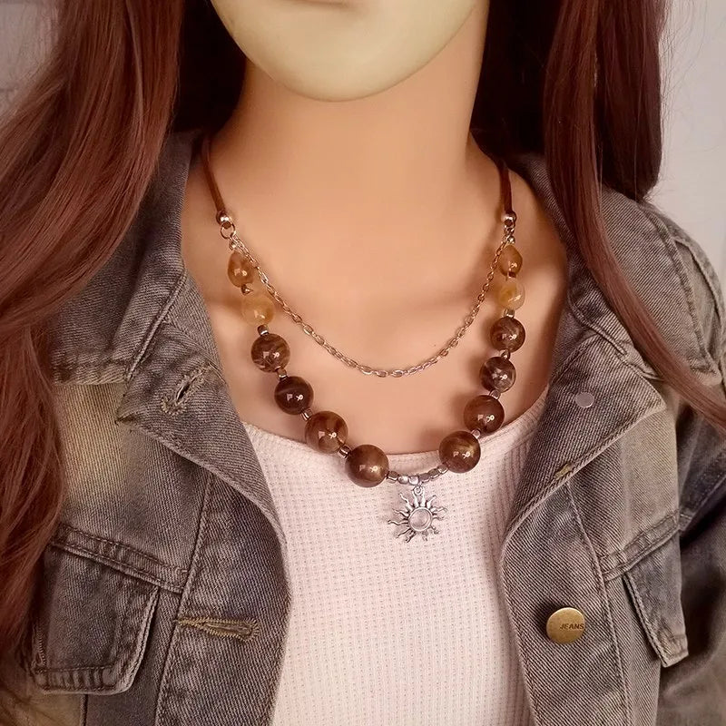 Women's Pendant Necklace Multi-Layer Acrylic Vintage Bohemian