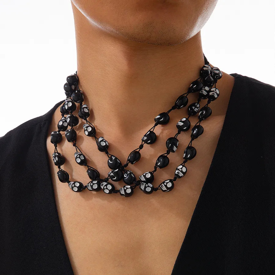 Unisex Necklace Black Plastic Skull Bead Hip-Hop Style