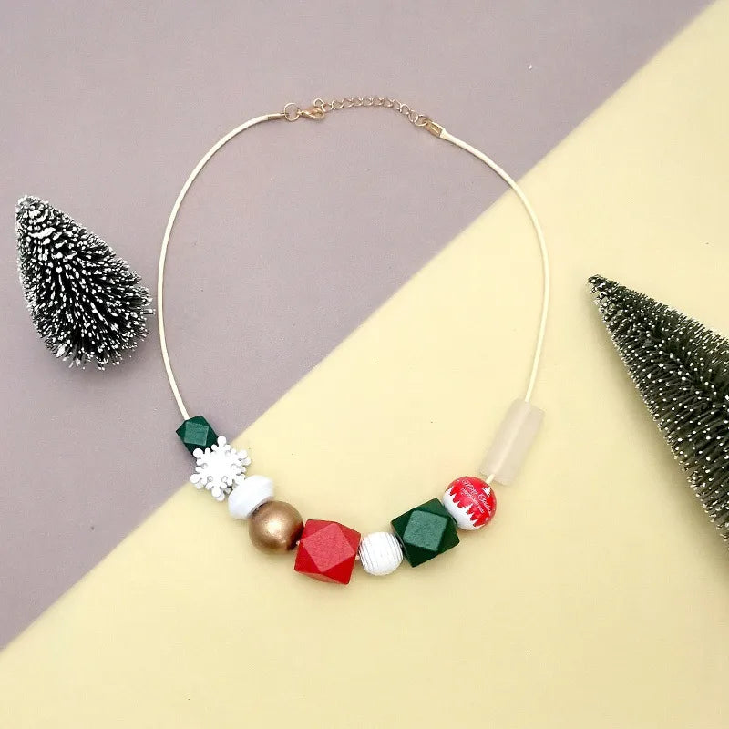 Women's Pendant Necklace Snowflake Wooden Geometric Design