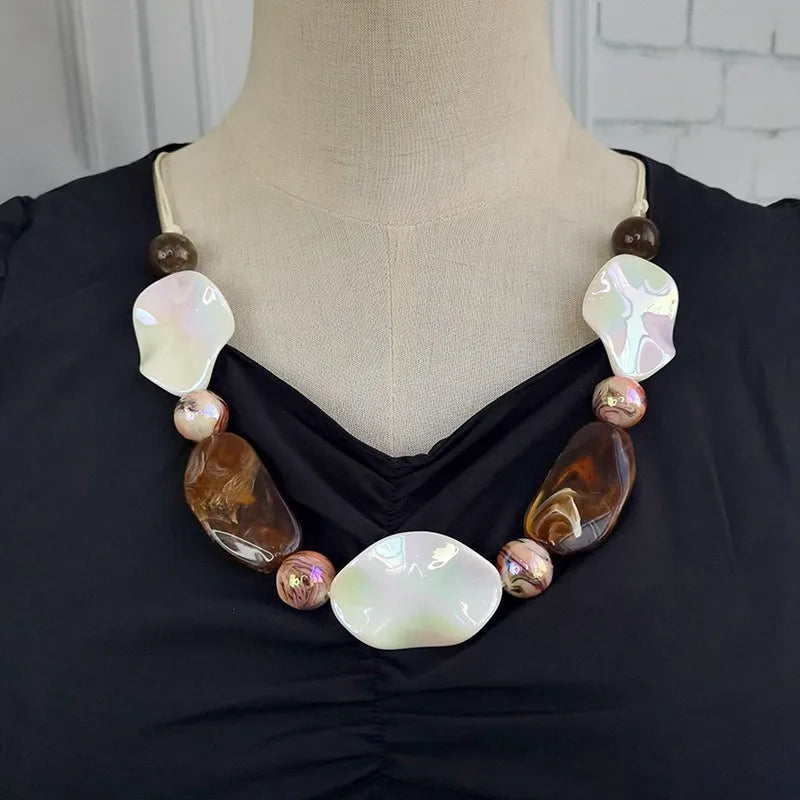 Women's Long Necklace Green Acrylic Geometric Pendant