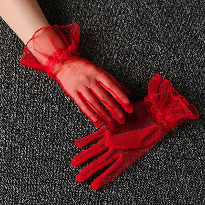 Women's Opera Gloves Black Mesh Elegant Fingertip Style