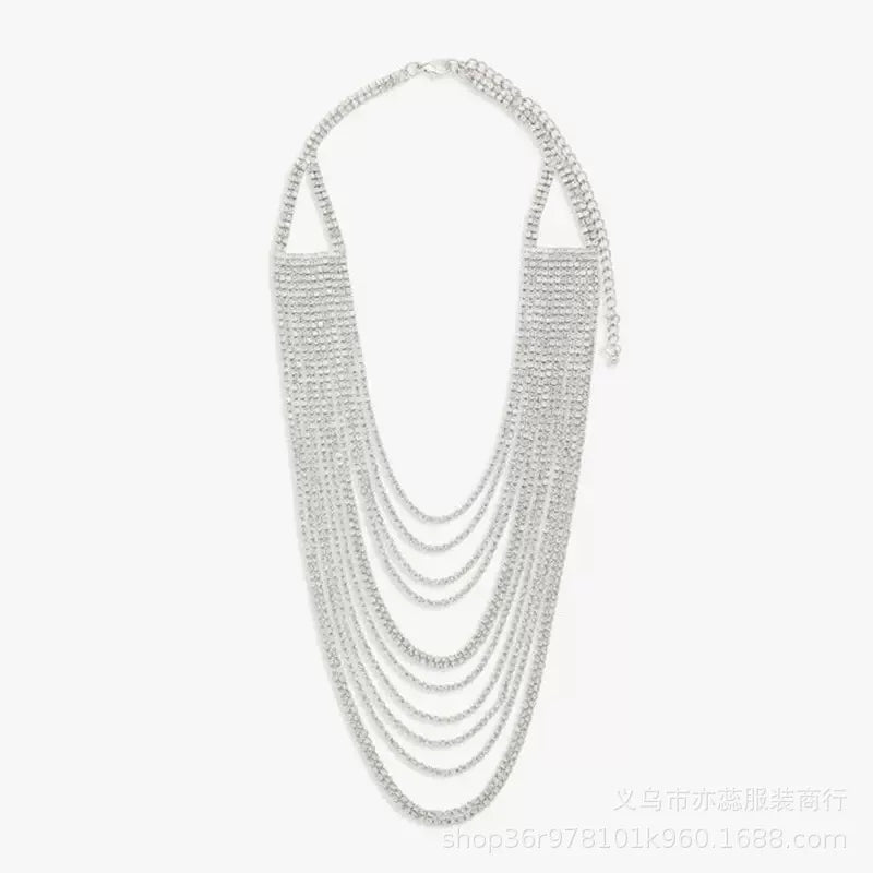Women's Multi-Layer Necklace Silver Alloy Rhinestone