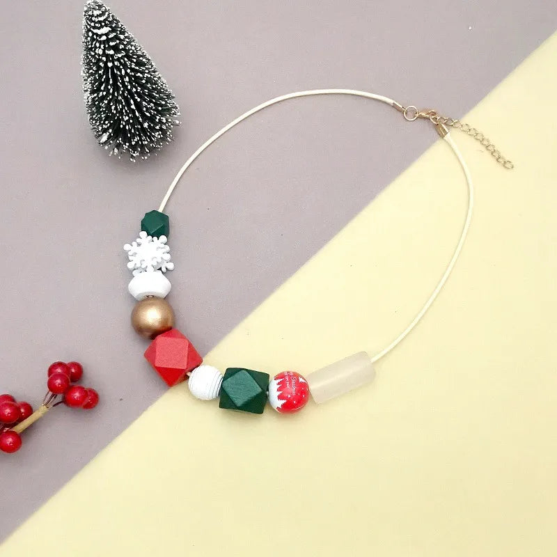 Women's Pendant Necklace Snowflake Wooden Geometric Design