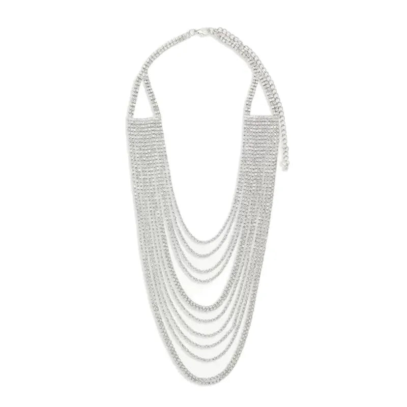 Women's Multi-Layer Necklace Silver Alloy Rhinestone