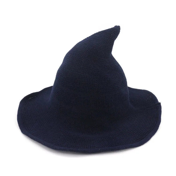 Women's Witch Hat Black Breathable Knitted Cotton Foldable for Halloween