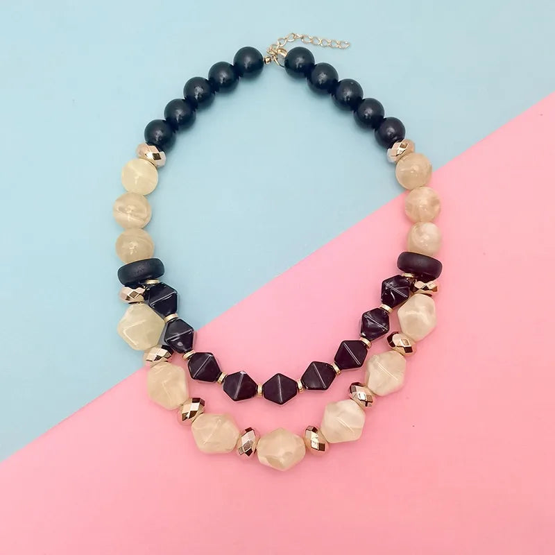 Women's Pendant Necklace Double Layer Acrylic Elegant Beaded