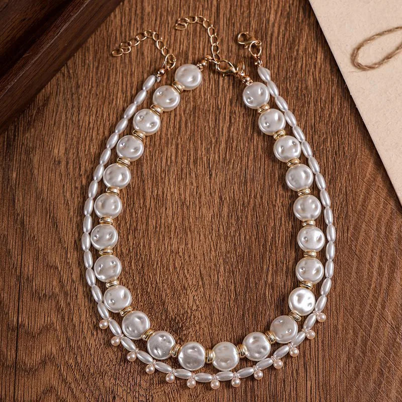 Women's Necklace Set Double Layer Pearl Beaded Geometric Design