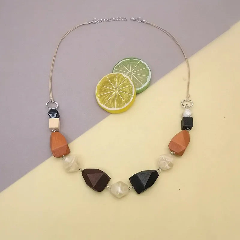 Women's Necklace Geometric Wood Vintage Style