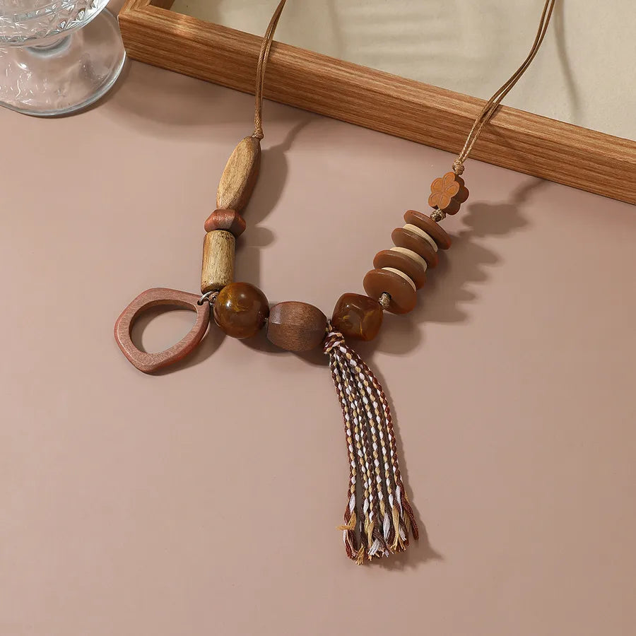 Women's Necklace Geometric Oversized Wooden Beads Bohemian Style