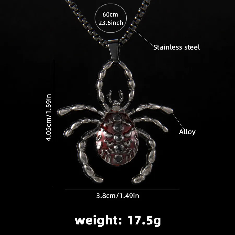 Men's Necklace Red Stainless Steel Gothic Spider Design