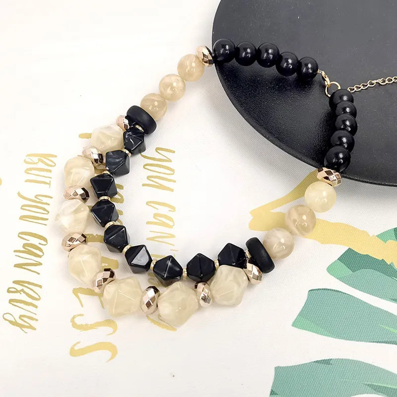 Women's Pendant Necklace Double Layer Acrylic Elegant Beaded