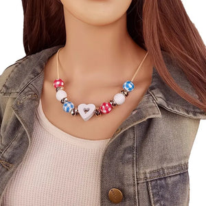 Women's Necklace Heart Shape Wood Bead Retro Jewelry