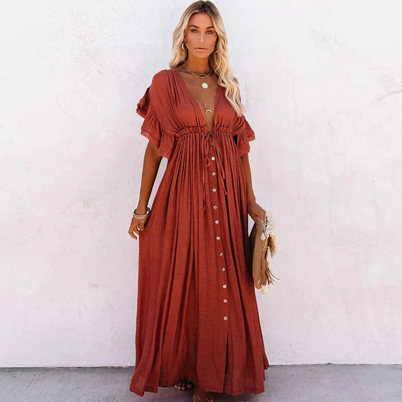 Women's Maxi Dress Red Rayon Blend Bohemian Style