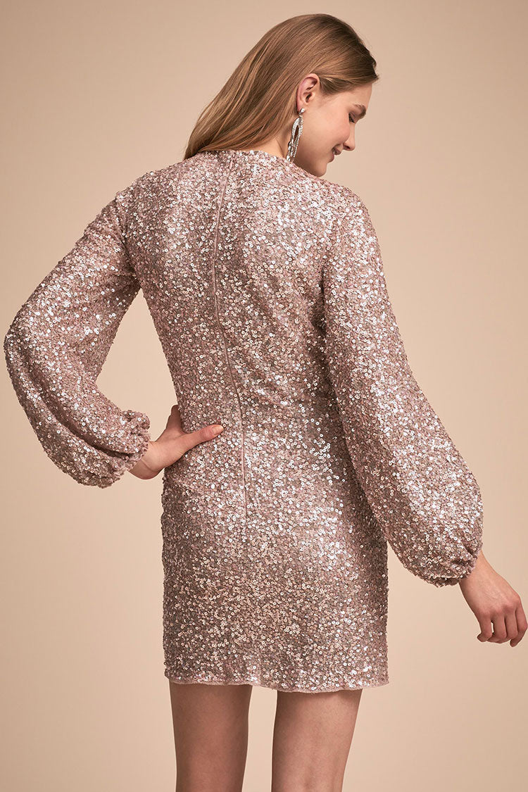Women's Cocktail Dress Gold Sequin Long Sleeve