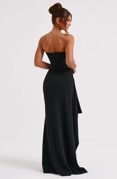 Women’s Formal Strapless Maxi Dress with Fitted Bodice and Thigh-High Slit