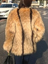 Load image into Gallery viewer, Fashion Women's Faux Fur Coat Stripe Pockets V-neck Loose Long Sleeve Mixed Color Jackets Female Winter New
