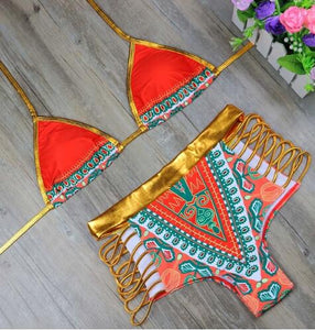 African Print Two-Pieces Bath Suits Bikini Set Sexy Geometric Swimwear Swimsuit