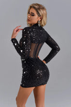 Load image into Gallery viewer, New Black Long Sleeve Bandage Dress Sequin Mesh Beaded Banquet Annual Party Dress
